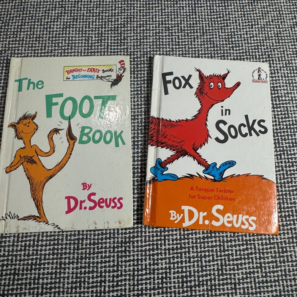 Dr Seuss The Foot Book & Fox in Socks Hardcover Grolier Book Club Edition Set